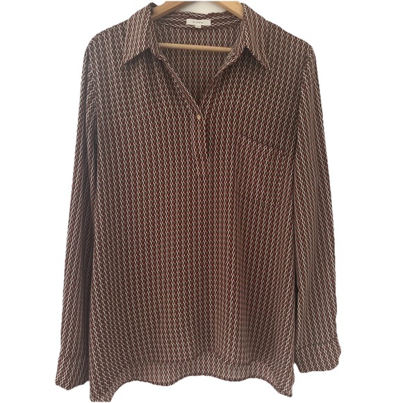 Pleione Tops - Anthropologie Pleione Tunic Blouse L Rust Green Geometric Print Collared Artsy
